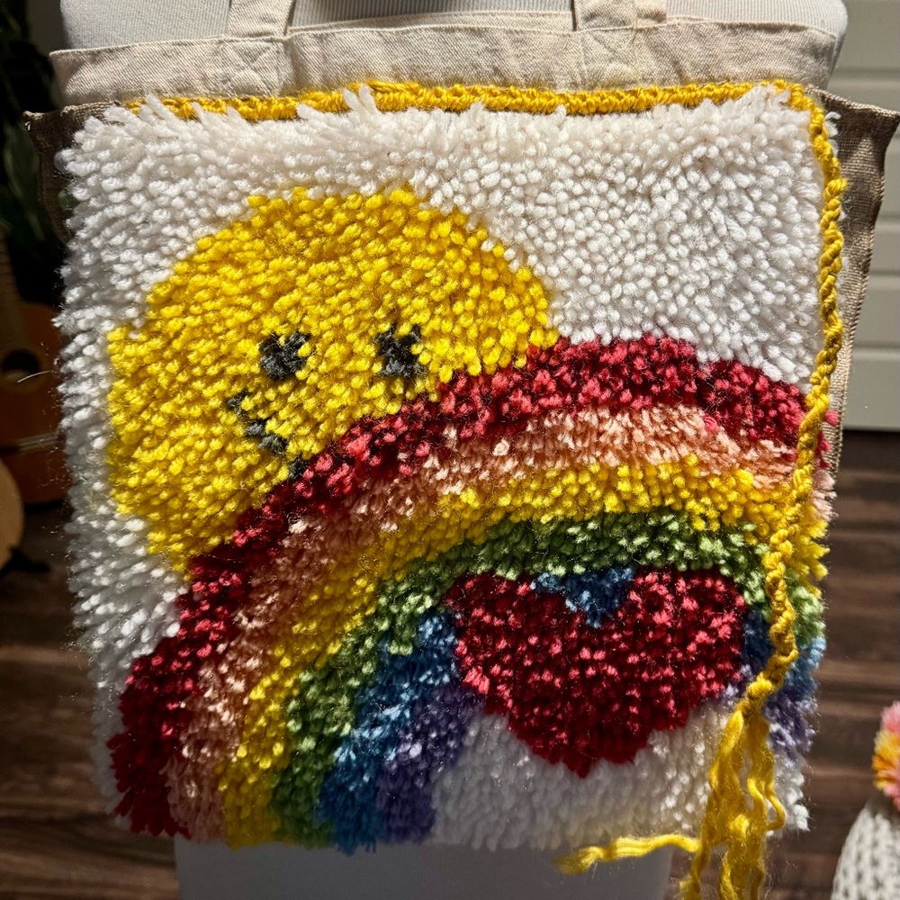 Colorful Smiley Face and Rainbow Tote Bag